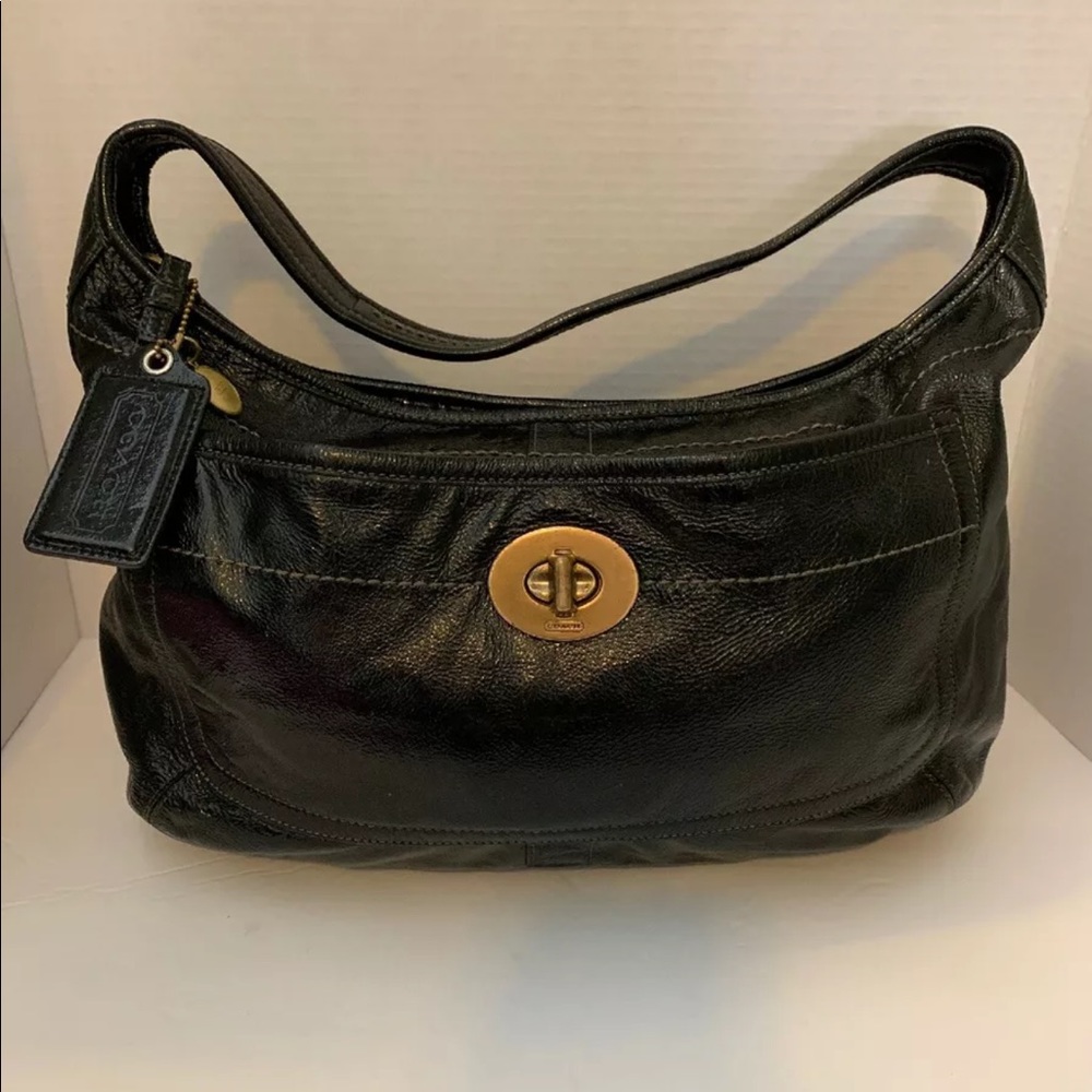 Large Coach Black Patent Leather Hobo Purse